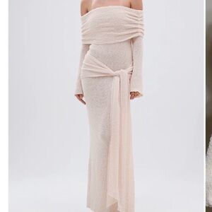 AKIRA Off-Shoulder Cream Maxi Dress